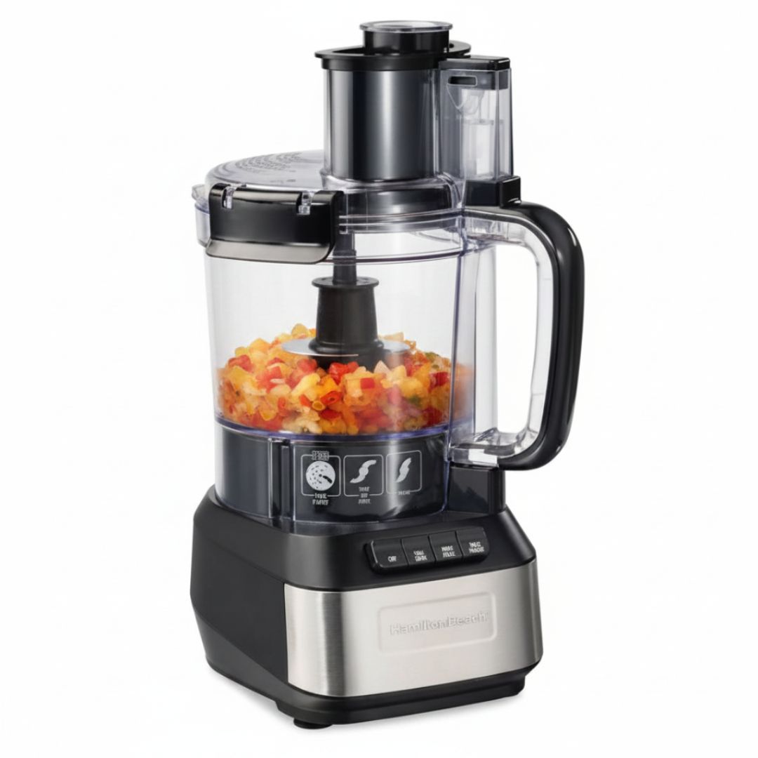 R70727 HAMILTON BEACH 12 CUP FOOD PROCESSOR STACK AND SNAP CIRTIFIED R/B