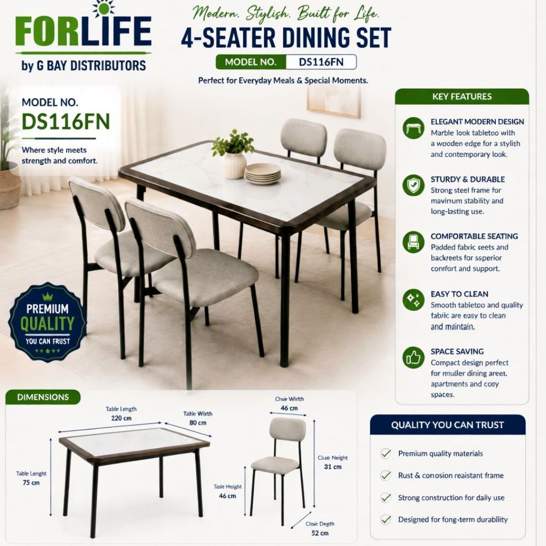 DT-DS116FN FORLIFE DINING TABLE SET 1+4 CHAIR