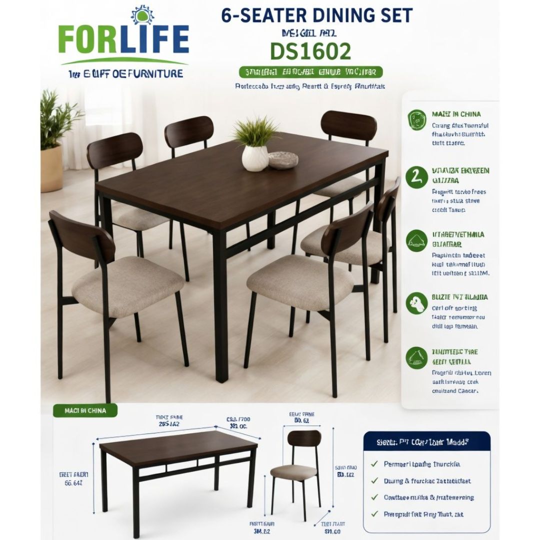 DT-DS1602 FORLIFE DINING TABLE 1+6 CHAIRS