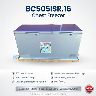 BC505ISR.16 Chest freezer 500 L net volume, WHITE inside lining, SILVER color recessed handle Inside condenser with LED light with lock&amp;key 110V/60HZ
