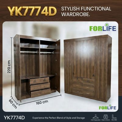 YK7774D STYLISH 4 DOOR + 6 DRAWER  WARDROBE (YK-777-4D) 3 BOXES