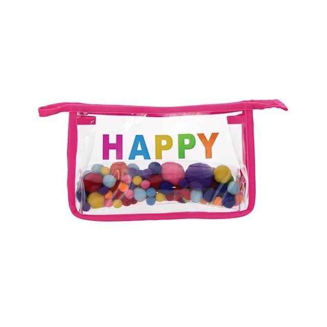 HAPPY CLEAR COSMETIC BAG WITH POM-POMS