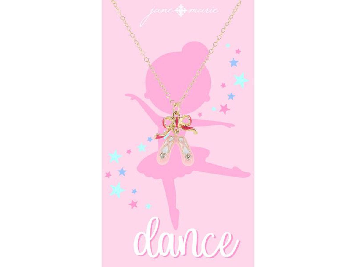 Gold Bow with Hot Pink Enamel Accent and Light Pink Enamel Ballet Slippers Necklace