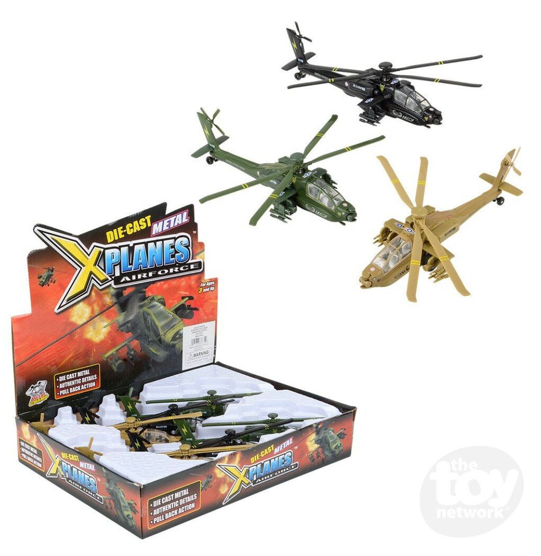 8&quot; Diecast Pullback Apache Helicopter (12Pcs/Unit)