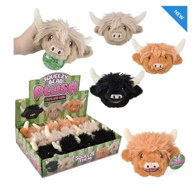 3&quot; HIGHLAND COW SQUEEZY BEAD PLUSH BALL