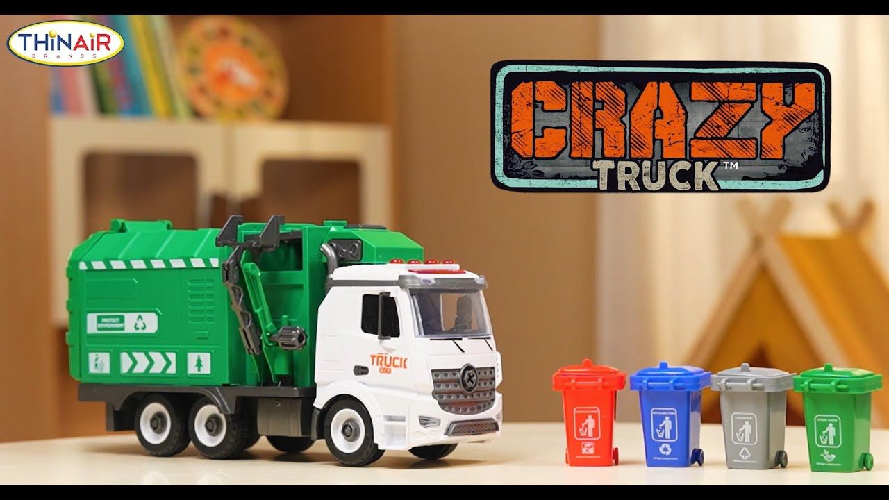 Crazy Truck Green Garbage Recycling Truck with Lights &amp;  Sound
