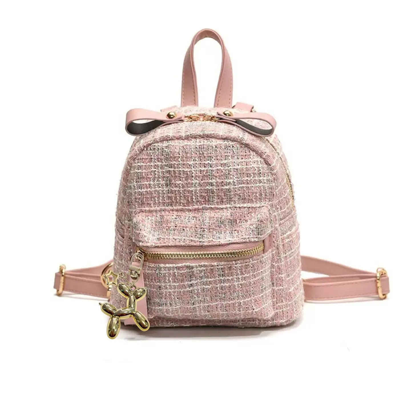 Pink Tweed Mini Backpack