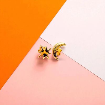 Star &amp; Moon Tiny Stud Earrings
