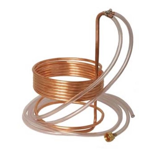 Wort Chiller | Immersion Chiller | 25&#39; x 3/8&quot; Copper Tubing | Vinyl Tubing Included for Inlet/Outlet | Female Garden Hose Adapter