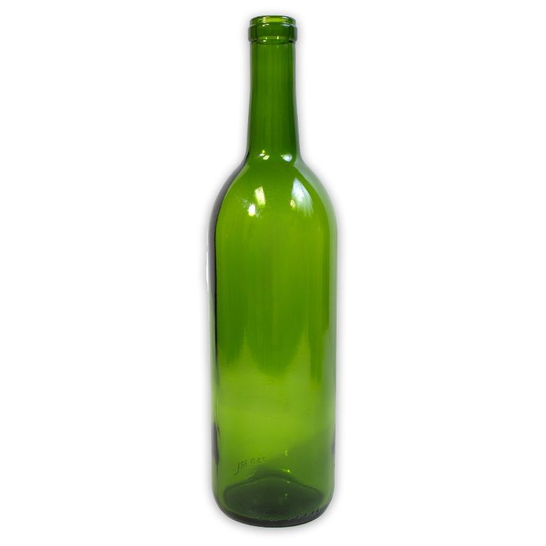 750ml- GREEN BORDEAUX FLAT BOTTOM WINE BOTTLE 12/CASE