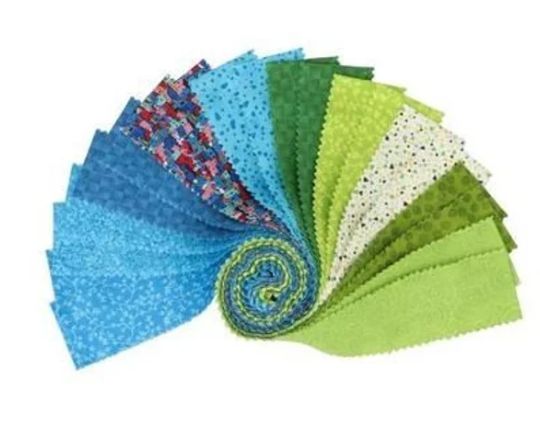 Stof Fabric Turquoise/Green Jelly Roll 20pc