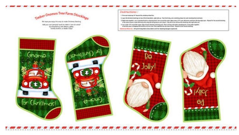 Timber Tree Farm Gnomes Fabric Stockings panel