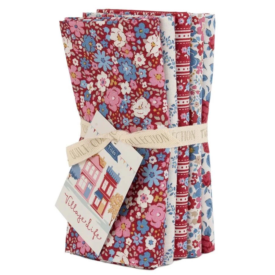 Village Life Fat Quarter Bundle | Tilda Fabrics - Burgundy Colorstory 5FQs