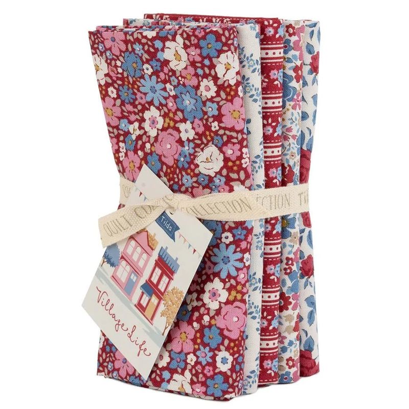Village Life Fat Quarter Bundle | Tilda Fabrics - Burgundy Colorstory 5FQs