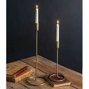 Set Of Two Gold Taper Candle Holders