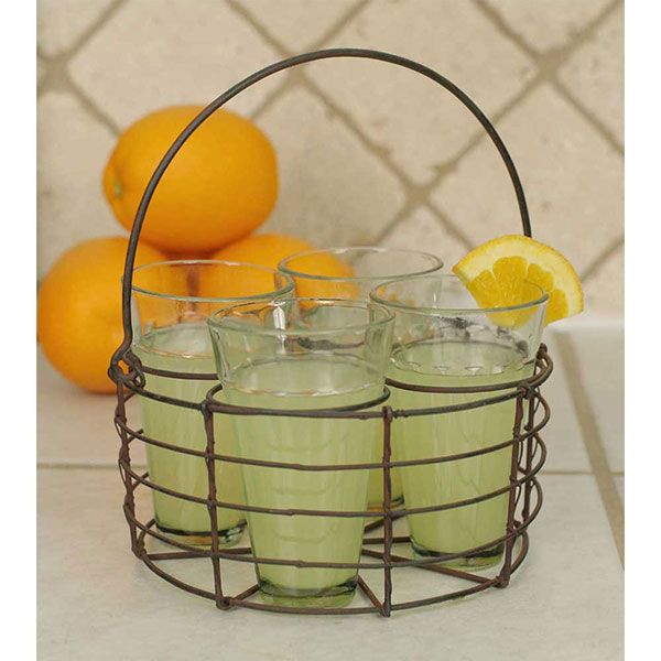 Round Wire Caddy With Four Glasses