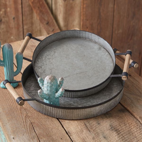 Set Of Two Corrugated Round Metal Trays