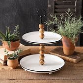 Wood Beads And Metal Two Tier Tray