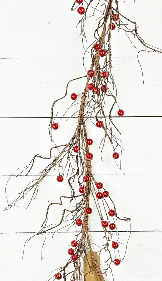 6 Ft Garland-Red Berries &amp; Wispy Branches