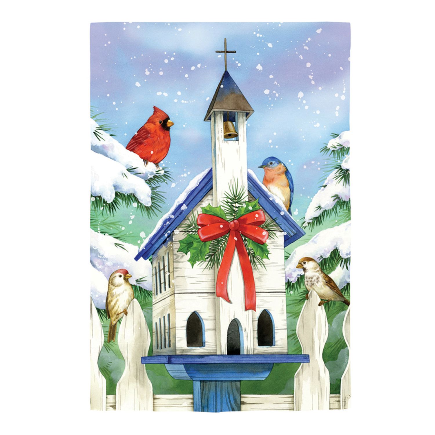 Christmas Bird House Garden Flag