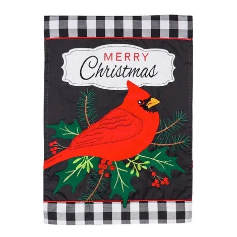 Merry Christmas Cardinal Applique Garden Flag