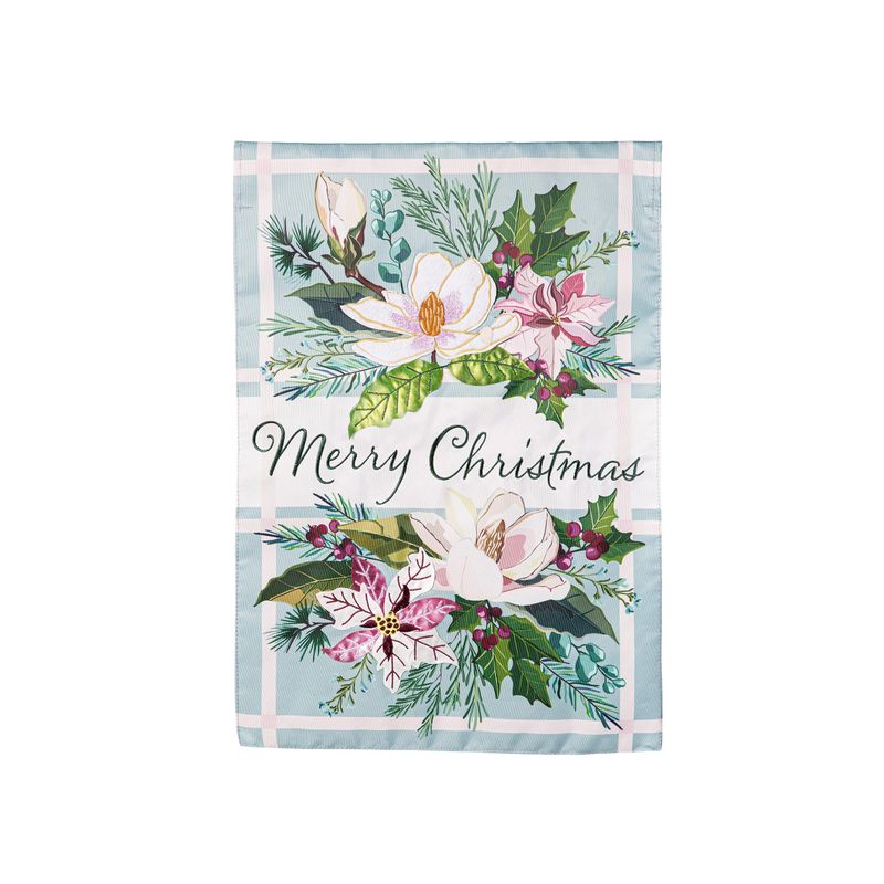 Merry Christmas Floral Applique Garden Flag
