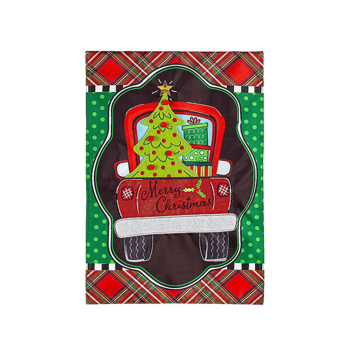 Patterned Christmas Truck Applique Garden Flag