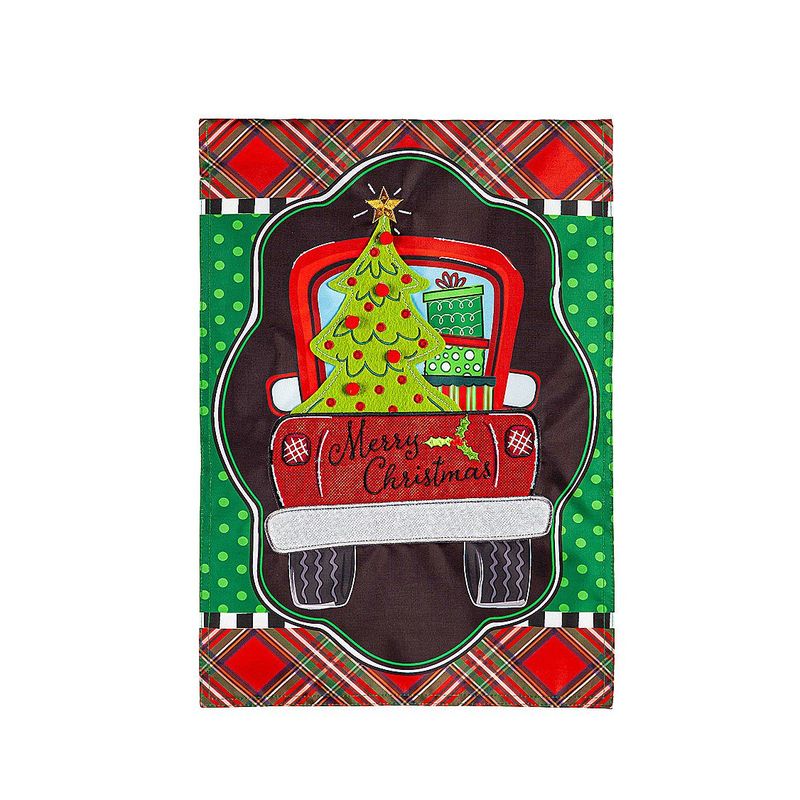 Patterned Christmas Truck Applique Garden Flag