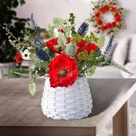 Poppy Salvia Daisy In Basket 12&quot;