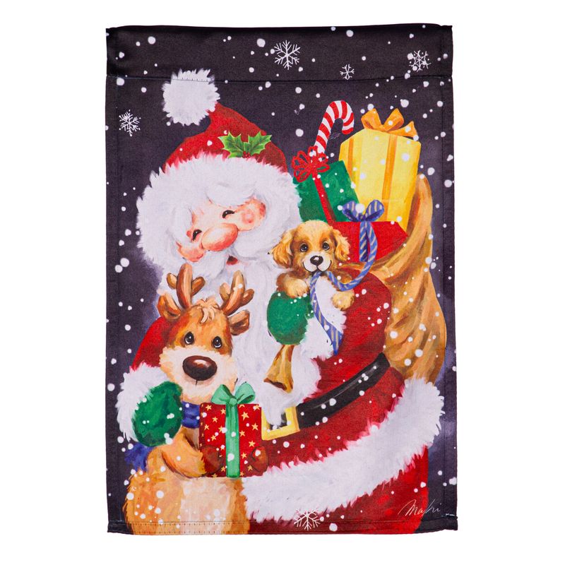 Santa, Reindeer And Puppy Garden Flag