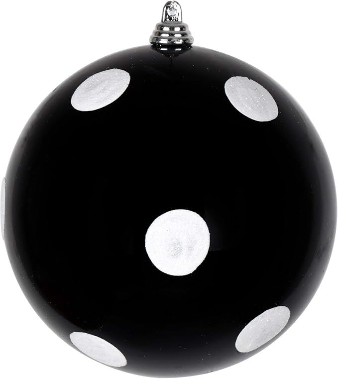 4&quot; Black With White Glitter Dots Candy Finish Ornament