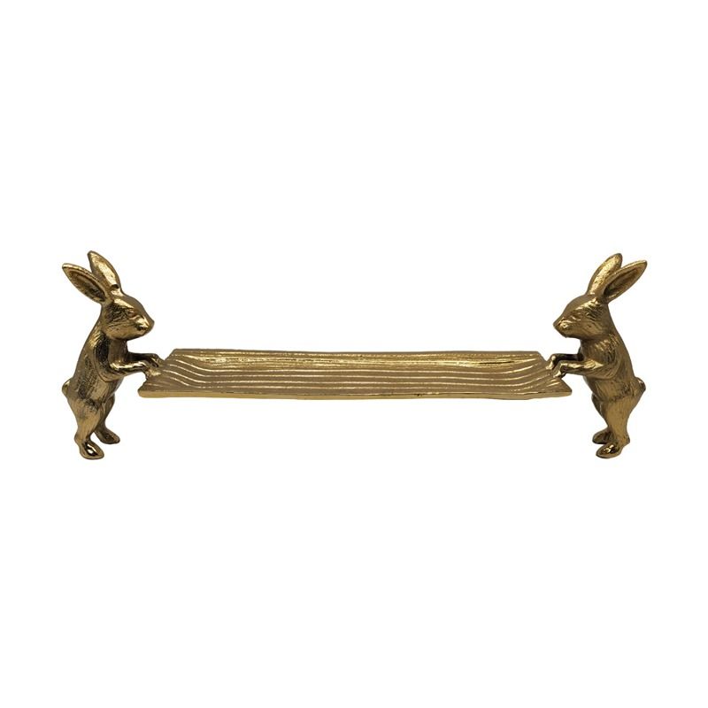 Gold Two Bunnies Holding Long Tray