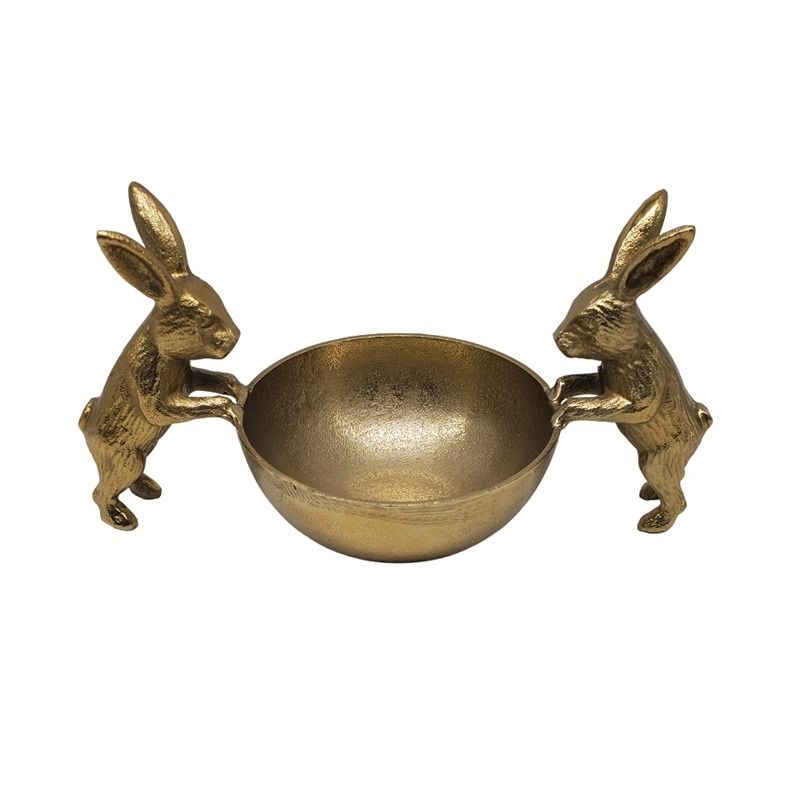 Gold Two Bunnies Holding Medium Bowl