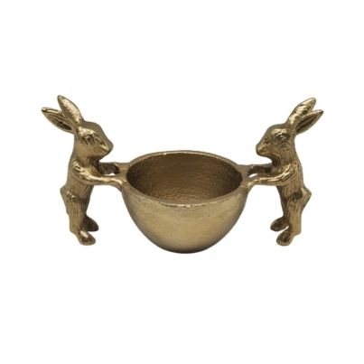 Gold Two Bunnies Holding Small Bowl