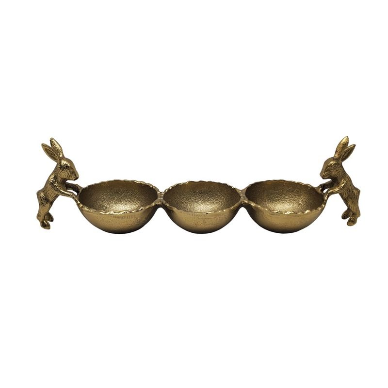 Gold Two Bunnies Holding Three Small Bowls