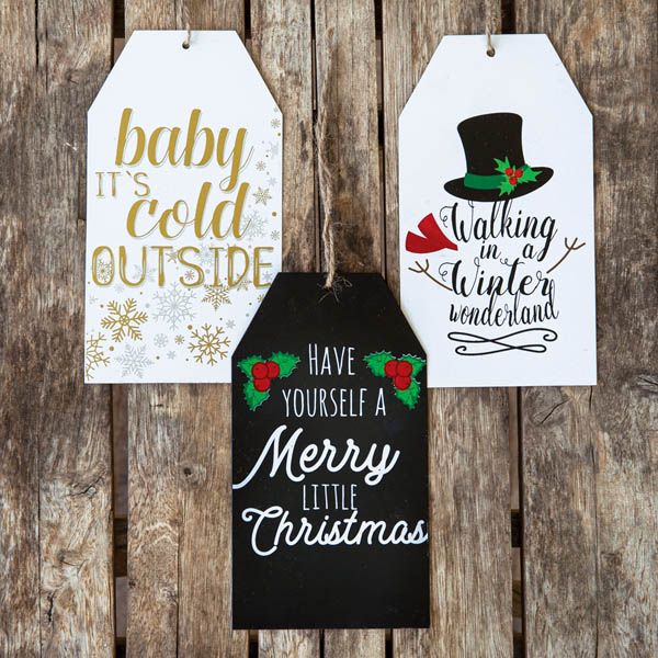 Set Of Three Holiday Script Tags - Metal