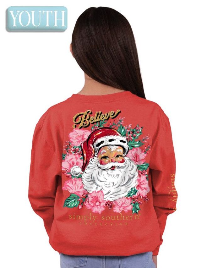 YTH SMALL-LS-FLORALSANTA-RED-S