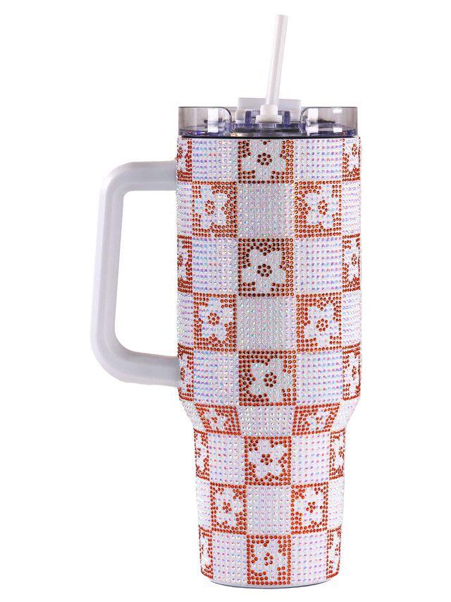 SIMPLY SOUTHERN 30oz SEQUIN CHECK WHITE TUMBLER WITH HANDLE