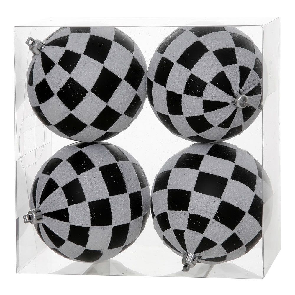 4&quot; Vickerman Black &amp; White Check Glitter Ball Ornament