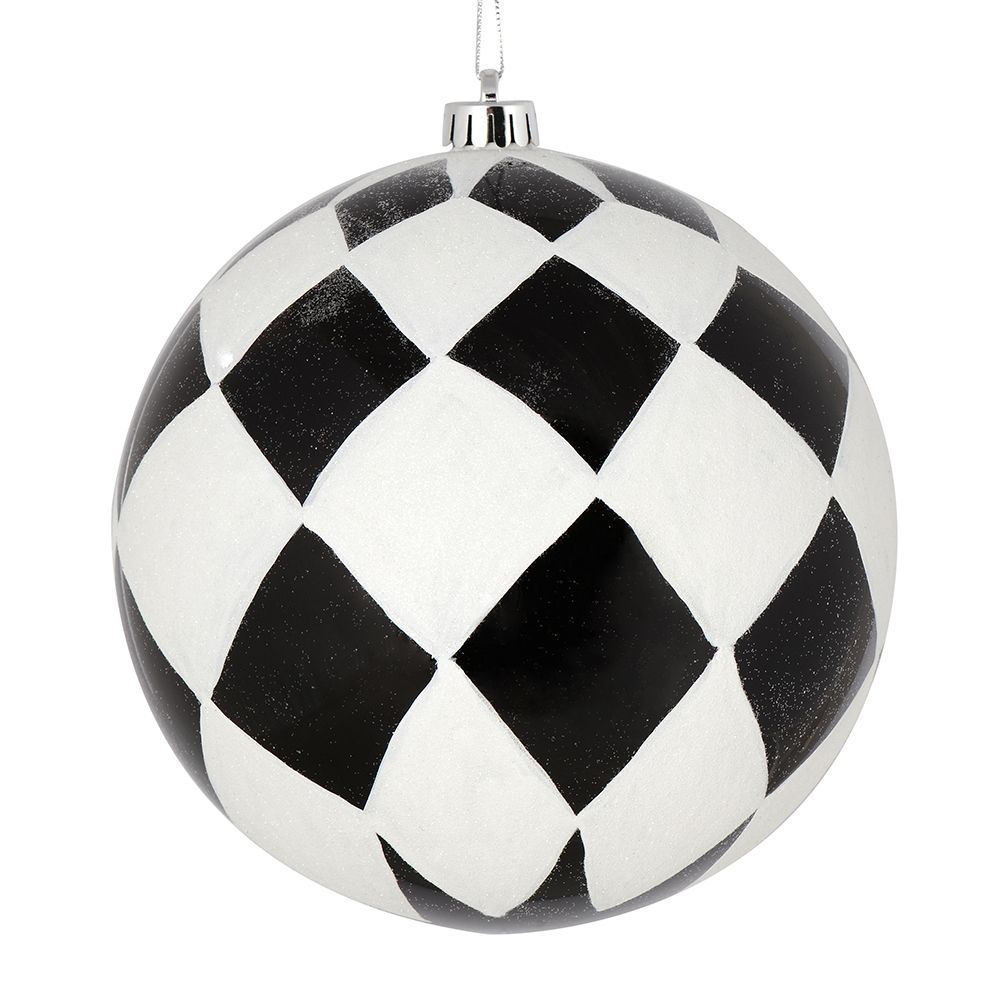 4&quot; Black &amp; White Diamond Glitter Ornament