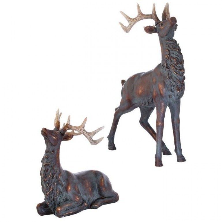 16.5&quot;-10.5&quot; Resin Highlands Deer Set Of 2