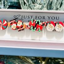 Boxed Set Of 5 Christmas Wooden Earrings