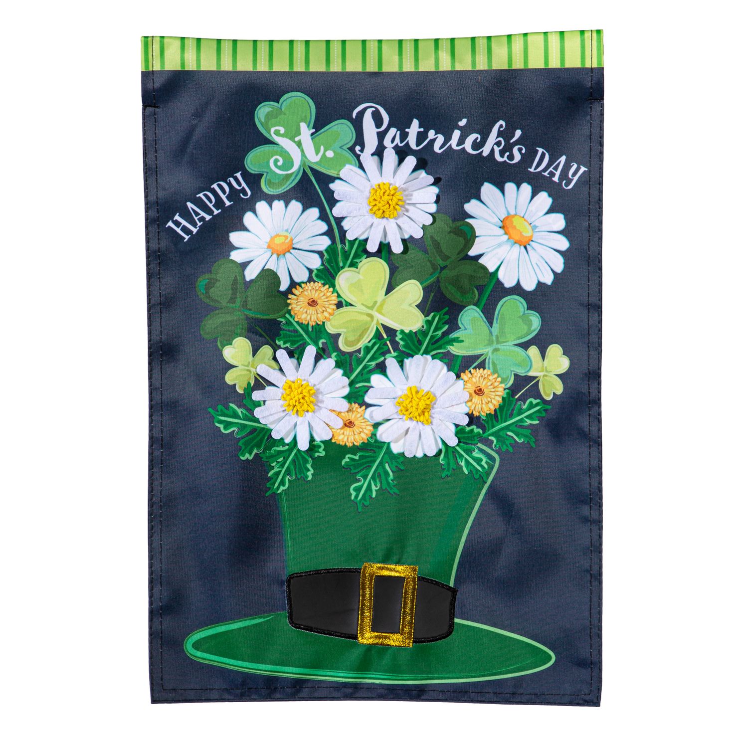 Happy St. Patricks Day Floral Hat Applique Garden Flag