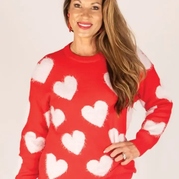 SMALL- Simply Southern Fuzzy Red Valentine Sweater
