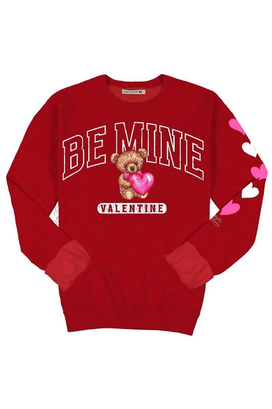 YOUTH MEDIUM - Simply Southern Be Mine Red Crew Sweatshirt