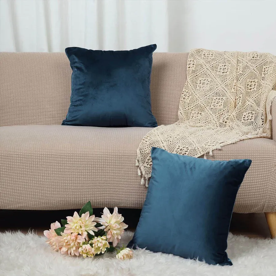 Navy Blue Soft Velvet Square Throw Pillow Cover 18&quot;