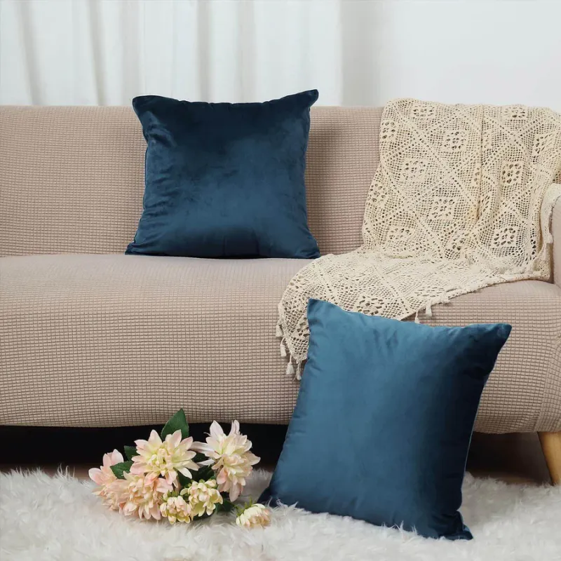 Navy Blue Soft Velvet Square Throw Pillow Cover 18&quot;
