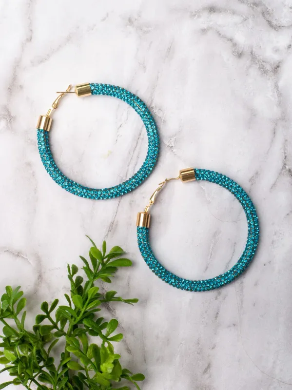 Let&#39;s Go Girls Aqua Crystal Hoop Earrings