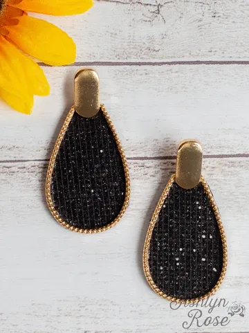 Like A Lady Teardrop Earrings With Gold Stud - Black