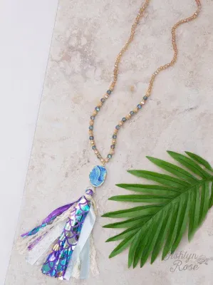 Mystical Mermaids Beaded Necklace With Stone Pendant And Lace Tassels
